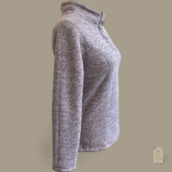 Sherpa Lined 1/4 Snap Fleece Pullover Sweater Heather Lavender Purple S - Picture 2 of 7